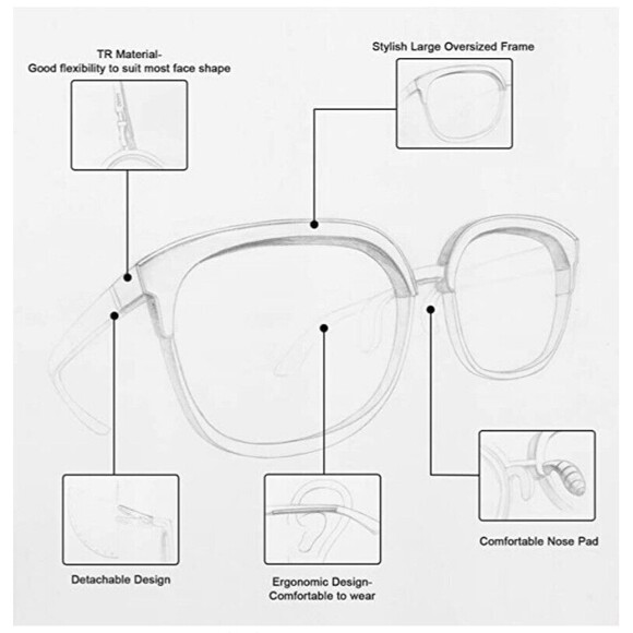 Replaceable Legs-Oversized Blue Light Blocking Glasses Women Men Large - Picture 4 of 5
